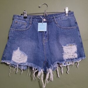 HAYDEN Los Angeles Sequin Detail Distressed Denim Shorts - Size L